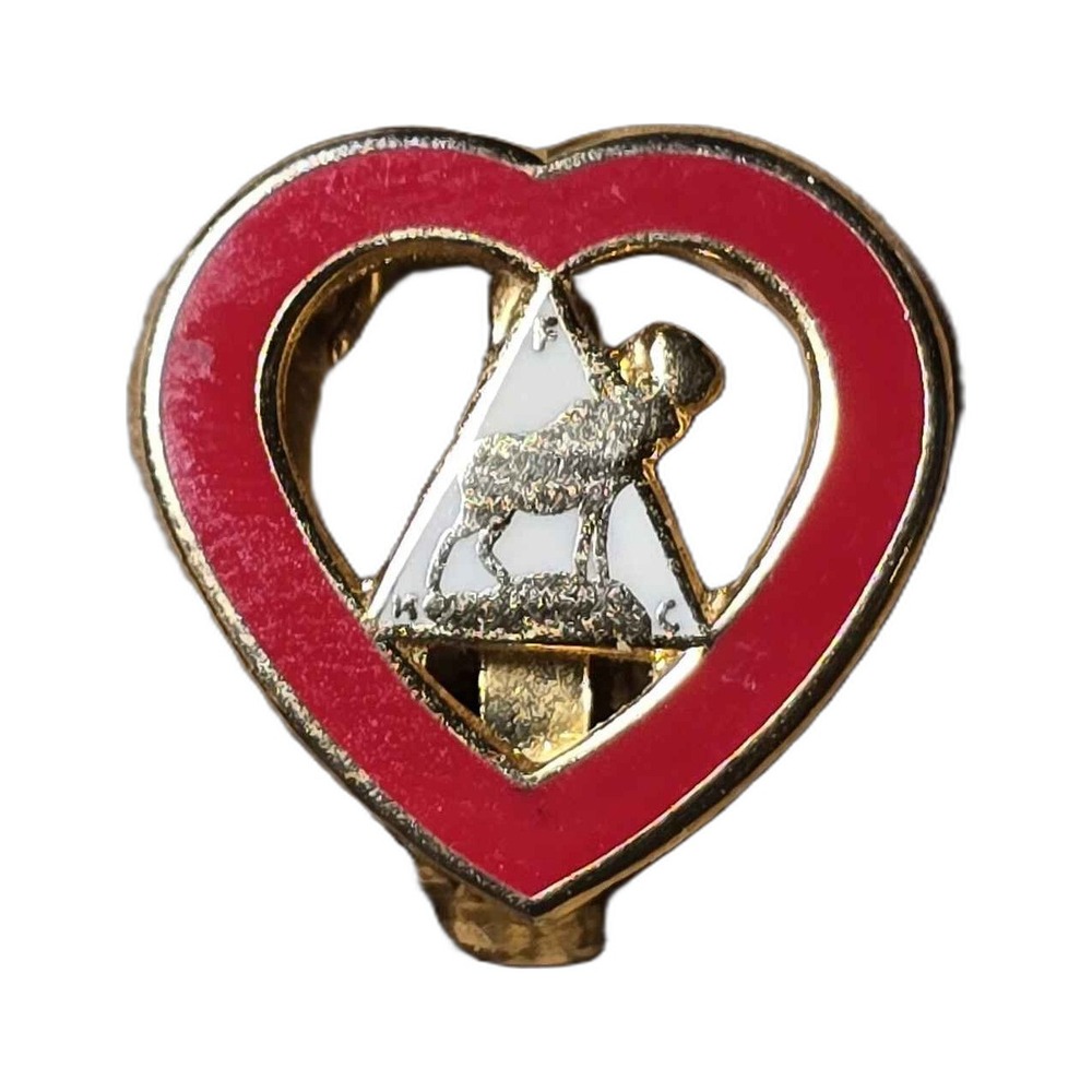 Vintage Red Heart White Triangle Dog Silhouette Lapel Vest Hat Pin K30